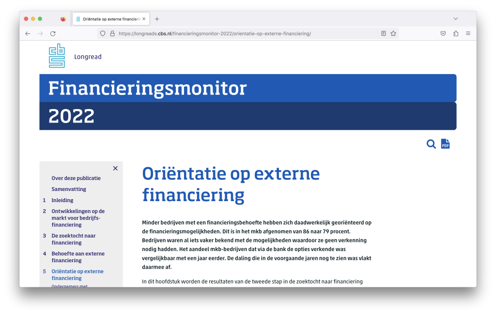 Scherm CBS Financieringsmonitor 2022