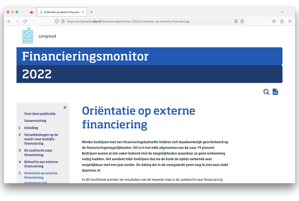 Scherm CBS Financieringsmonitor 2022