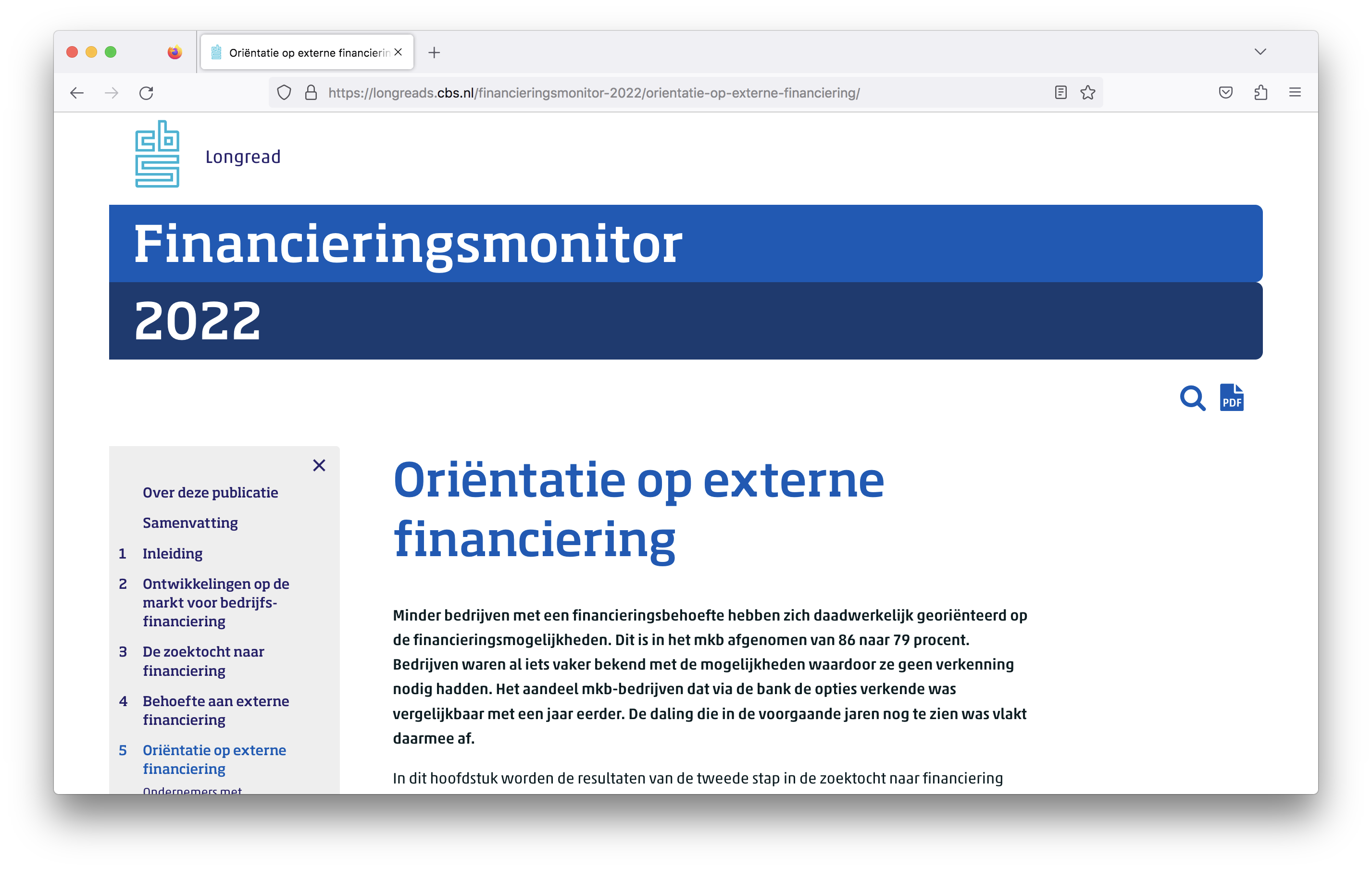 Scherm CBS Financieringsmonitor 2022